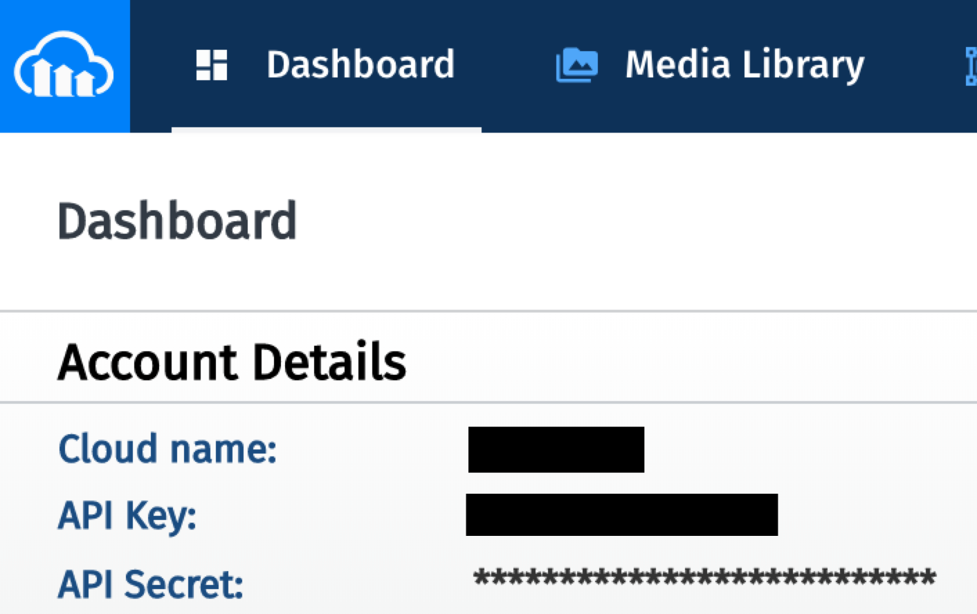 Cloudinary console screenshot